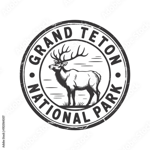 Grand Teton national park emblem featuring a majestic elk silhouette