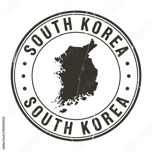 Vintage style stamp featuring the silhouette of south korea and text