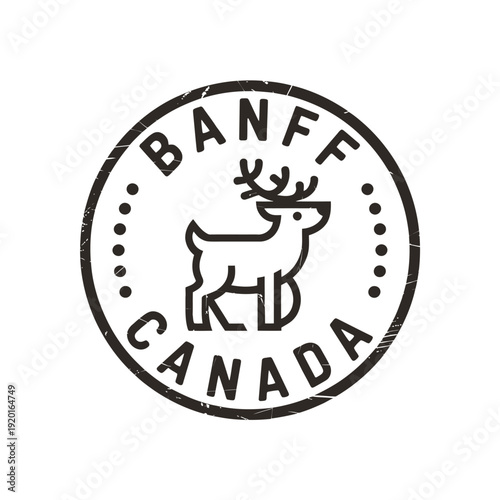 Circular banff canada stamp featuring a stylized deer illustration