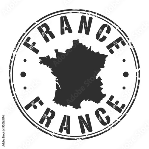 A circular stamp depicting the country of france and its outline