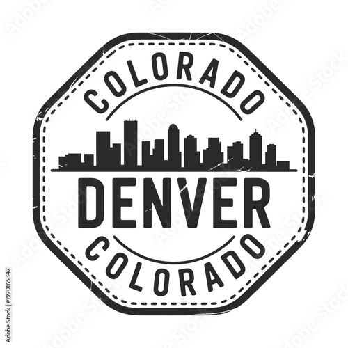 Vintage style emblem showcasing the denver skyline and colorado state name