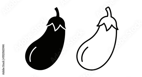 Two eggplants illustration, black and white eggplant drawing, vegetable art Vector