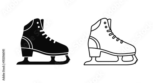 Ice skates, skating shoes, winter sports equipment, black and white illustration Vector