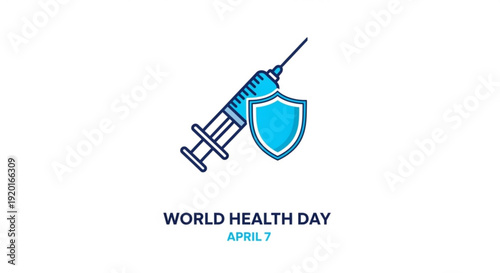 World health day illustration with syringe and shield on white background symbolizing protection and healthcare on april 7