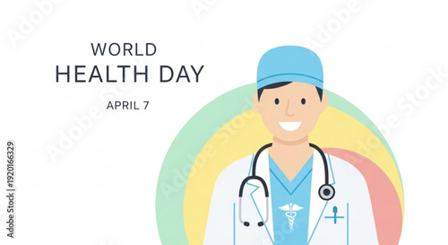 World health day doctor smiling with stethoscope on colorful background