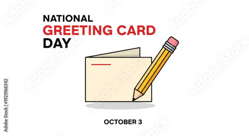 National greeting card day illustration with pencil and card on october 3rd