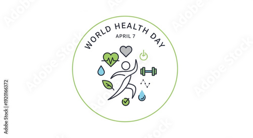World health day logo on april 7th with fitness and wellness icons