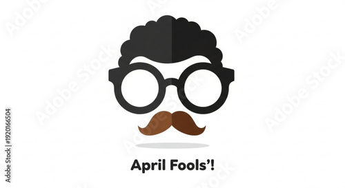 Cartoon face with glasses and mustache for april fools' prank or joke on white background