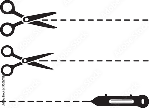 Set hair cut scissor icon. Scissors vector design element or logo template. Black and white silhouette isolated.