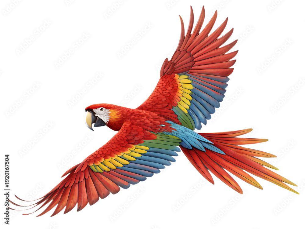 Obraz premium Colorful, parrot, flying, wings, feathers, vibrant, isolated on transparent background