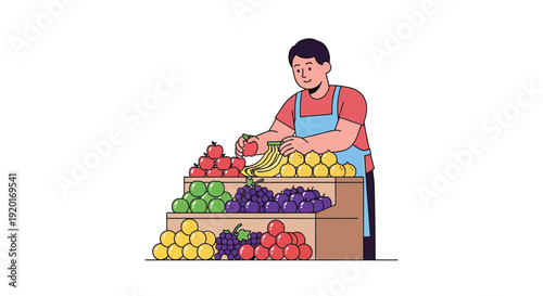 Fruit Vendor Selling Fresh Produce Illustration