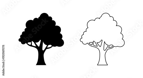 Black and white tree illustration, minimalist nature design, dual tone tree artwork Vector