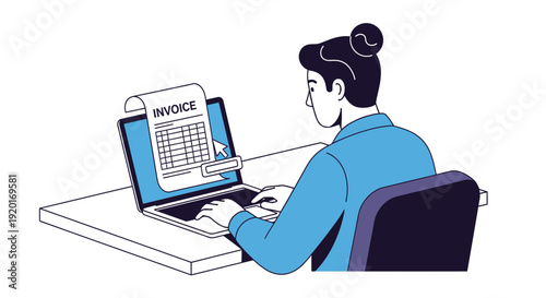 Freelancer Managing Online Invoice on Laptop Illustration