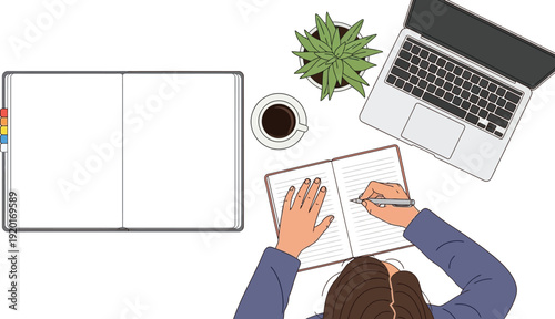 Overhead Planning Notebook and Laptop Illustration