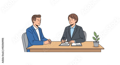 Business Contract Signing at Office Desk Illustration