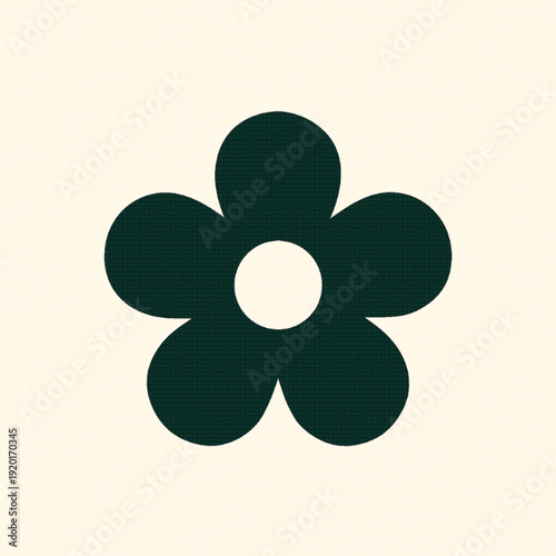 Minimalist Dark Green Retro Flower Icon on Cream