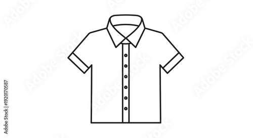 A simple black and white line drawing of a short-sleeved collared shirt with buttons.