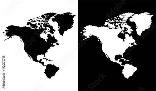 Contrast of global landmasses shown in black and white inverted map projections Vector