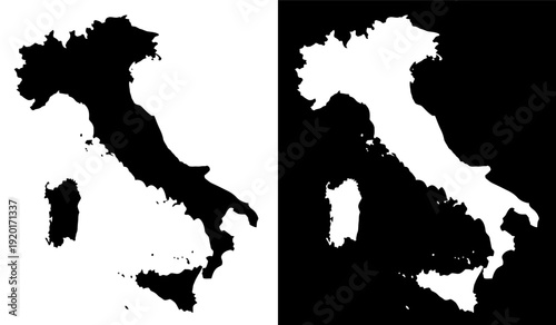 Contrast comparison of italy's geographical and silhouette representations Vector