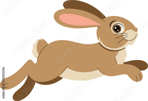 Adorable Cartoon Rabbit Running with Big Brown Eyes Isolated EPS Vector, Transparent PNG and JPG  Cute Character Concept
