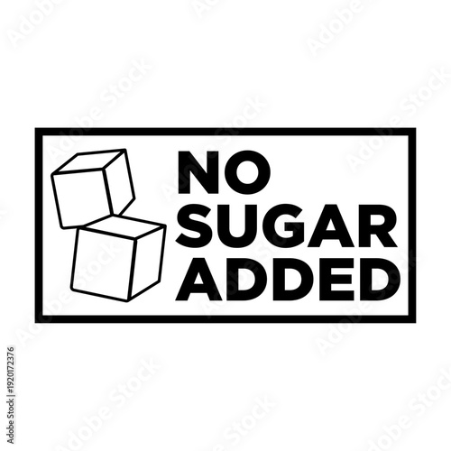 No sugar added food label with sugar cubes icon