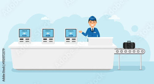 A receptionist working on multiple computers at a desk in a modern office environment