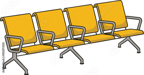 Waiting yellow bench chairs vector on white background.