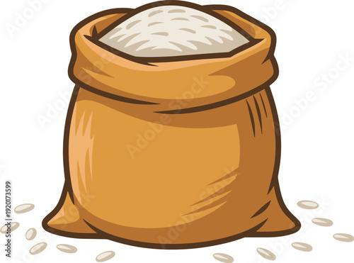 Brown sack of rice food vector on white background.