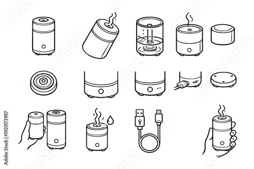 Control diffuser disk power compact aroma usb icon vector led minimalist bottom