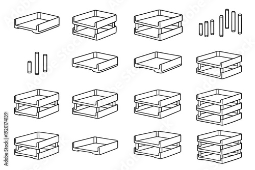 Vector tray silhouette icons icon deck office system desk aesthetic stackable flat