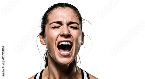 Exhausted Female Athlete Shouting in Pain