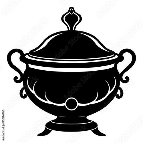 Black and white illustration of a covered serving dish