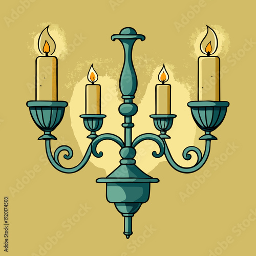 Vintage style cartoon chandelier with four lit candles