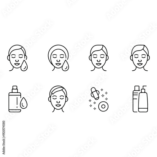 Skincare routine icons with facial treatments and products