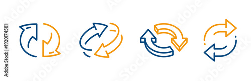 arrows icons, set icon of two arrow spin, epeat or return, double reverse, circle refresh or restart, arrow line vector with editable stroke