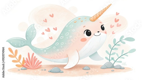 Cute vector illustration of a funny baby fish swimming in a blue ocean 