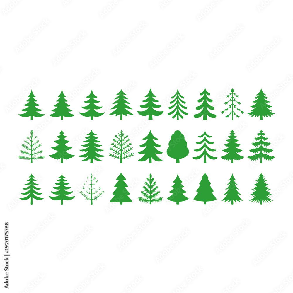 Obraz premium Variety of green pine tree silhouettes for nature designs
