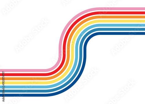 Bright sporty Vector pattern of parallel color lines on a white background. Design element in retro style. Striped background for covers, advertising, posters, packaging. Abstract road