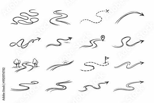 Simple navigation casual meandering image informal line vector relaxed arc generation icon