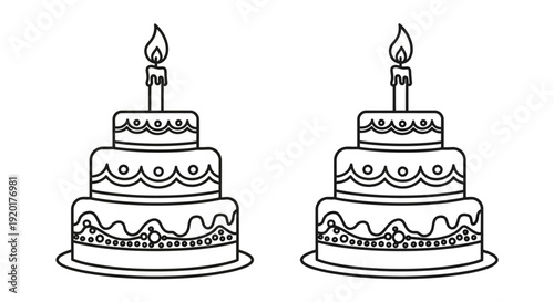 Two birthday cakes with candles illustration, simple line drawing, celebration artwork Vector