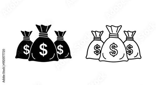 Money bags icon set, vector illustration of cash bags, financial symbols for design Vector