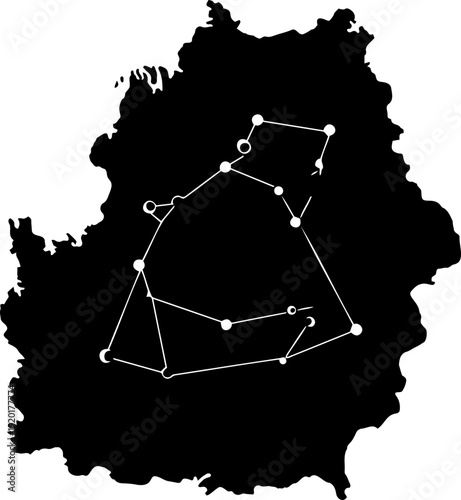 A minimalist vector graphic illustration of the Ursa Major constellation in a black silhouette