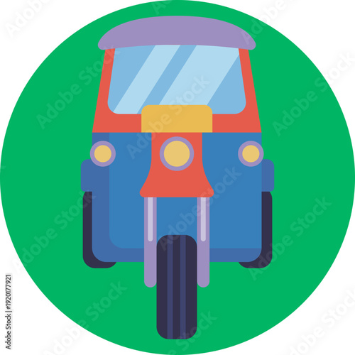 A traditional three-wheeled motorized taxi commonly used for short-distance travel in Thailand.