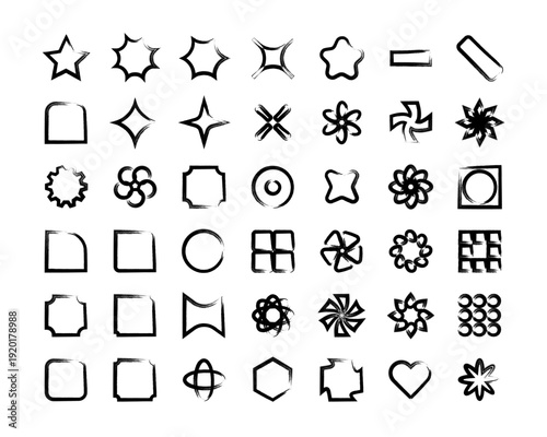 Premium Geometric Abstract Shape Icons Set – Modern Minimal Line Symbols Collection, Set of geometric and abstract shapes