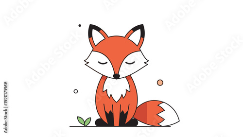 Simple flat illustration of a red fox sitting calmly with closed eyes and a bushy tail on a plain white background.