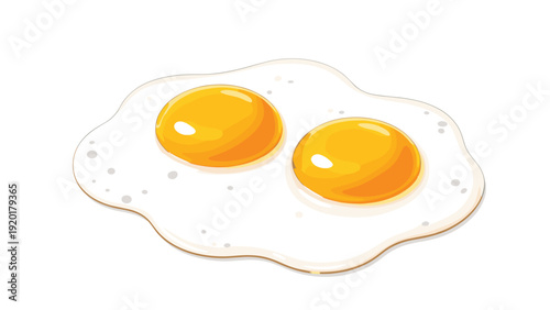 Simple and appetizing illustration of two sunny-side-up fried eggs with bright yellow yolks on a clean white background scene.