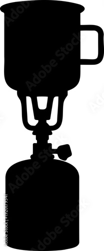 A black silhouette of a camping percolator coffee maker on a propane tank