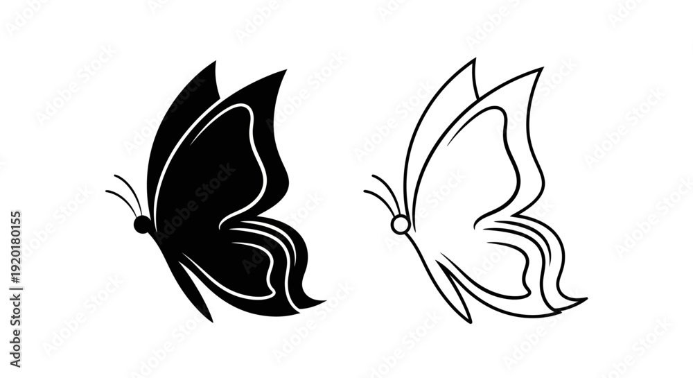 Fototapeta premium Minimalist butterfly design: two stylish line art illustrations Vector