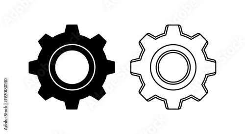 Two interlocking gears, one black and one white, symbolizing connection and synergy. Vector