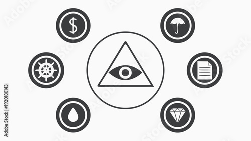 Global Surveillance and Financial Control Concept with All-Seeing Eye